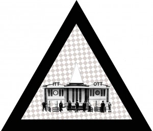 ITT-OTT, 2013, vegyes technika, fényvisszaverő reflexfólia, jelzőtábla
